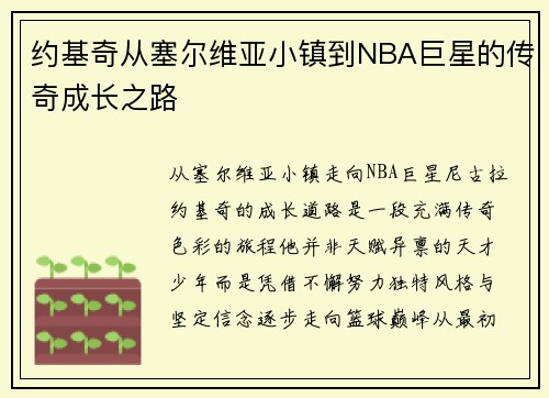 约基奇从塞尔维亚小镇到NBA巨星的传奇成长之路
